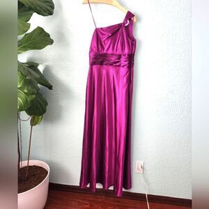 Adrianna Papell greek goddess embellish buckle overshoulder maxi/midi gown dress